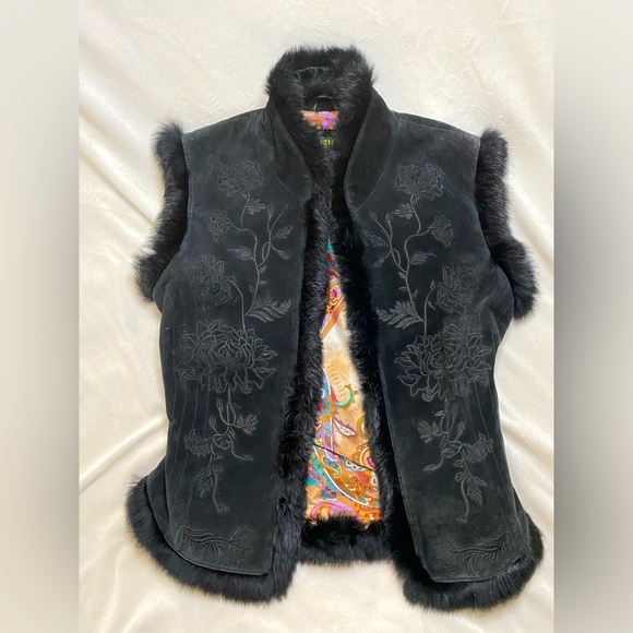 Georgiou studio leather fur embroidered vest - Picture 3 of 11
